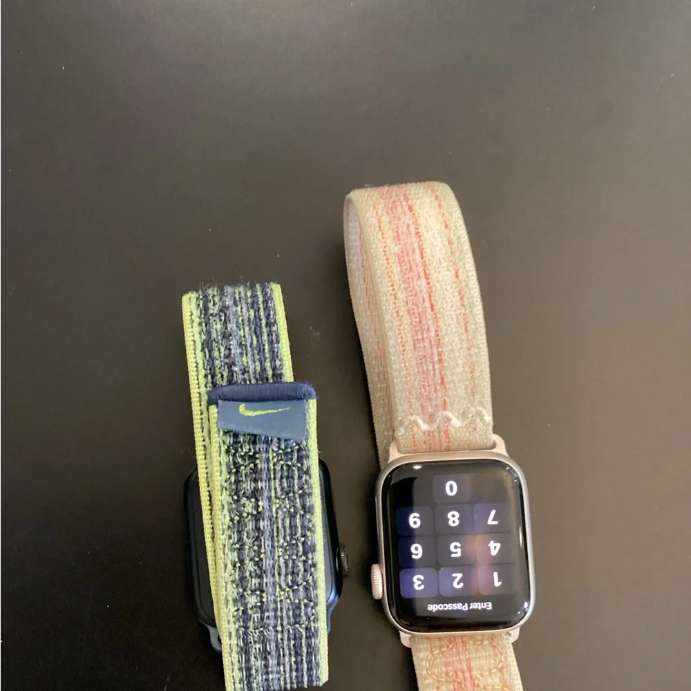 Apple Watch with Pink and Beige Woven Sport Loop Band